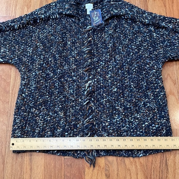 Chico’s Size 2 Medium multi color crochet sweater open front fringe sparkle - Picture 11 of 15